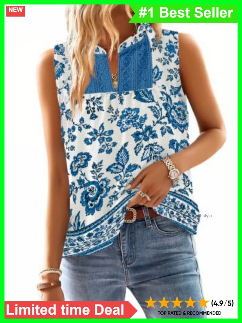 Womens Boho Lace Babydoll Sleeveless Tank Top Flowy Summer V-Neck Crochet